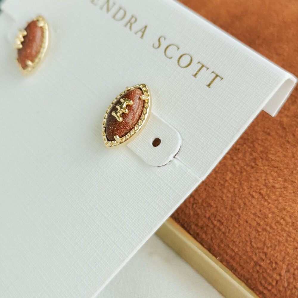 Kendra Scott Gold Football Orange Goldstone Stud Earrings - Picture 2 of 4